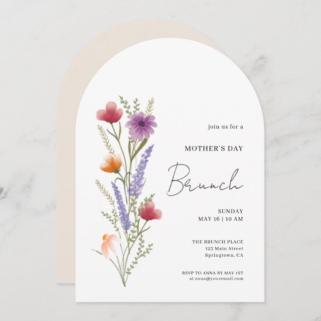 Invitación Día de la Madre floral simple arco Brunch (Anverso / Reverso)