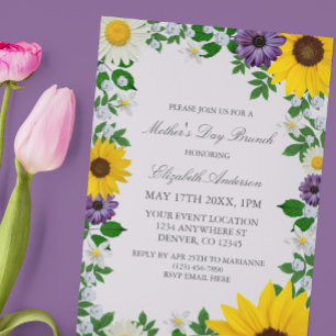 Invitación Día de la madre florida y floral de girasol rústic