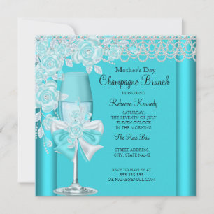 Invitación Día de la Madre Hermoso Brunch de Champán Rosa Azu