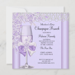 Invitación Día de la Madre Pretty Lilac Rose Champagne Brunch