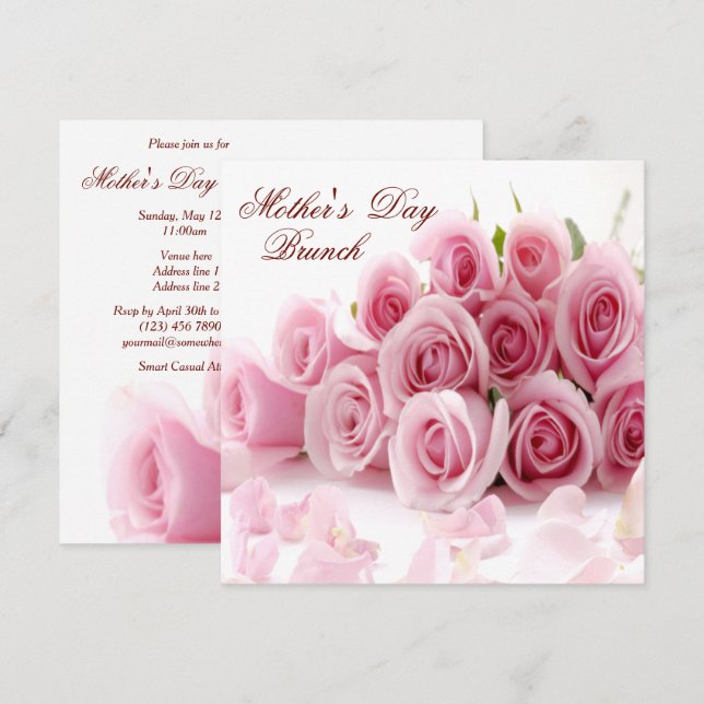 Invitación Día de la Madre Romántico Rose Bouquet & Petals (Anverso / Reverso)