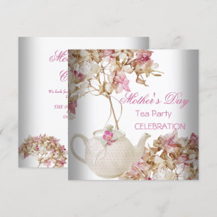 Invitación Día de la Madre Té floral Blanco Rosa