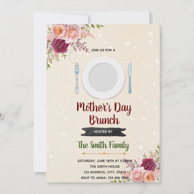 Invitación Día de la Madre tema de la cena (Anverso)