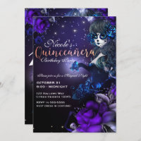 Día de la Muerte Chica Morado Azul Quinceañera Fie