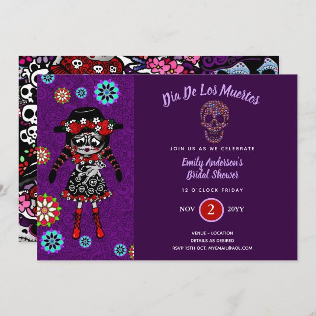 Invitación Día de la Muerte en la Noche Baby Shower (Anverso / Reverso)