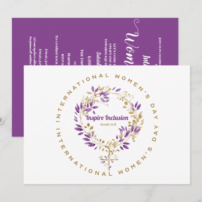 Invitación Día de la mujer del Rótulo floral 20 de marzo (Anverso / Reverso)
