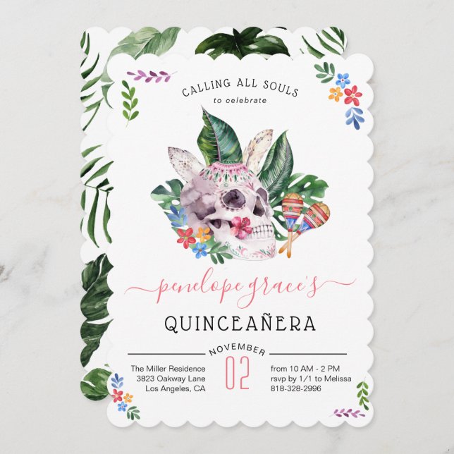 Invitación Día de la Quinceañera Muerta en el Cráneo del Azúc (Anverso / Reverso)