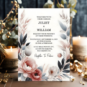 Invitación Día de la seda rosada Boho Peony Garden Rosa agita