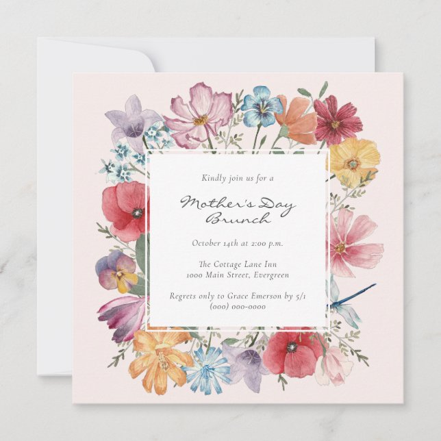 Invitación Día de las madres florales (Anverso)