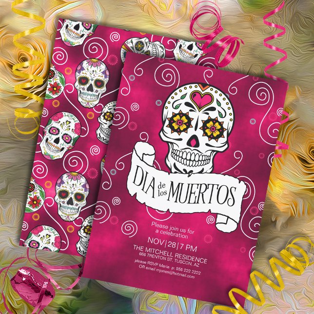 Invitación Día de los Azúcar Muerto se desploma rojo ID725 (Front/Back In Situ)