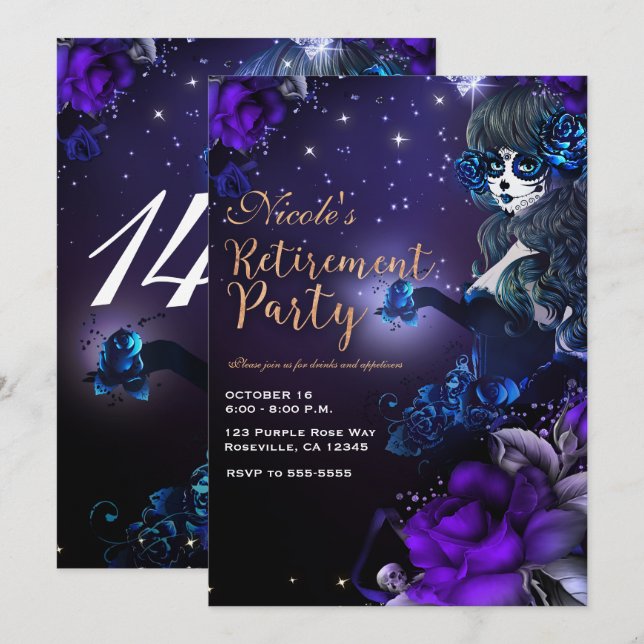 Invitación Día de los Chicas muertos Fiesta de Jubilación Azu (Anverso / Reverso)