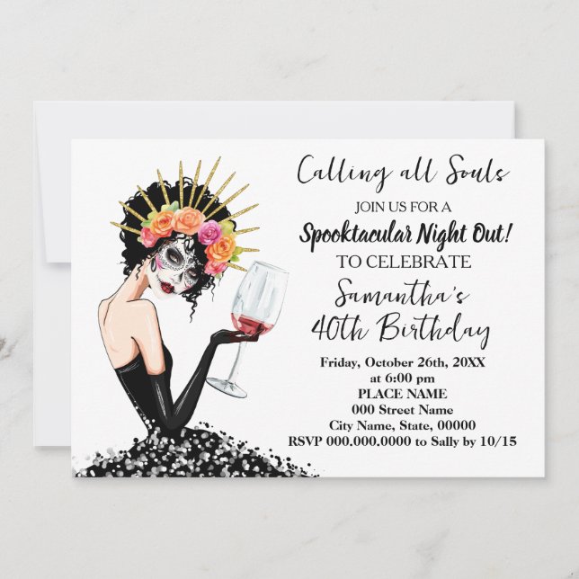 Invitación Día de los Chicas Muertos Noche fuera Cumpleaños d (Anverso)