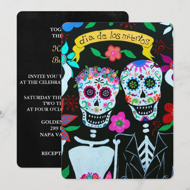 INVITACIÓN DIA DE LOS MUERTOS AMA A LA PAREJA BODA (Anverso / Reverso)