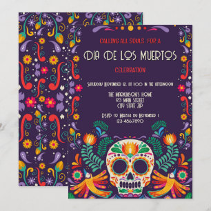 Invitación Día De Los Muertos Arte De Calavera De Azúcar Flor