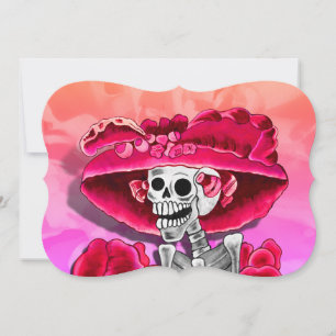 Invitación Día de los Muertos Calavera con Sombrero Rojo