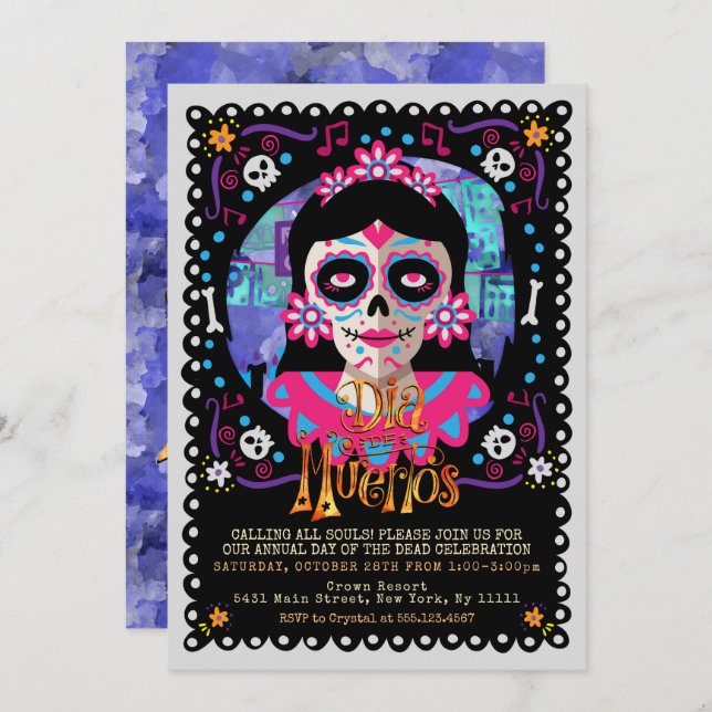 Invitación Día de los Muertos, Calaveras de Azúcar (Anverso / Reverso)