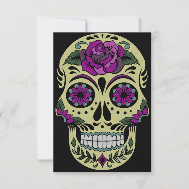 Invitación Día de los Muertos con Rosa Púrpura (Anverso)