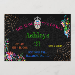 Invitación Dia De Los Muertos Day del cumpleaños muerto 5x7