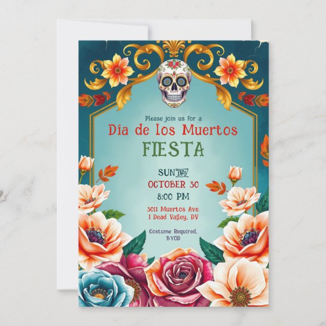 Invitación 💀🎉Día de los Muertos de Corazón y Alma (Anverso)
