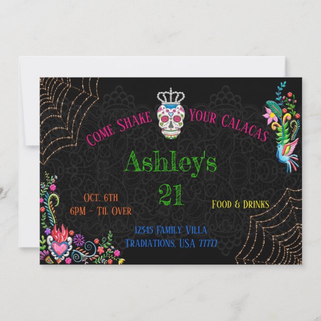 Invitación Día de los Muertos Día de los Muertos Cumpleaños 5 (Anverso)
