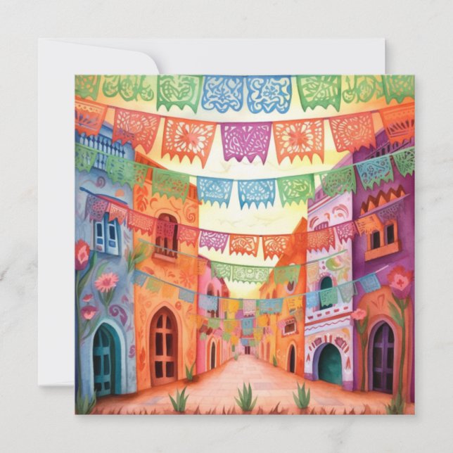 Invitación "Dia de los Muertos", el colorido papel picado (Anverso)