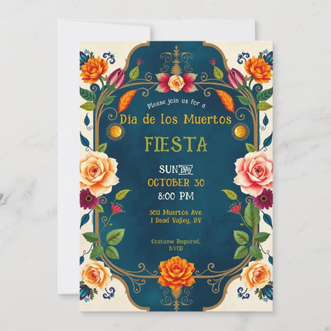 Invitación 💀🎉Dia de los Muertos Fiesta Afterlife (Anverso)