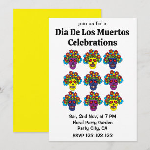 Invitación Dia De Los Muertos Floral Skull Dia De Los Muertos