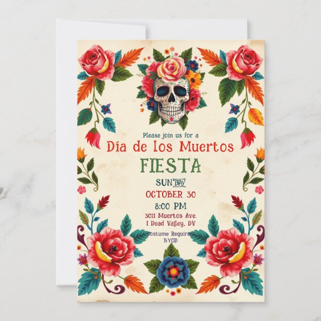 Invitación 💀🎉Día de los Muertos Hueso para Florecer (Anverso)