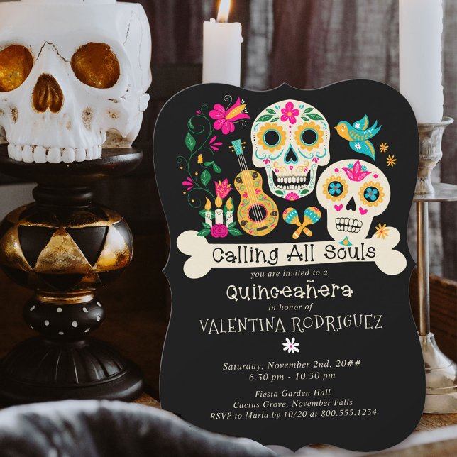 Invitación Día de los Muertos llamando a todas las almas Quin (Day of the Dead Quinceanera Invitation from my Dia de los Muertos collection )