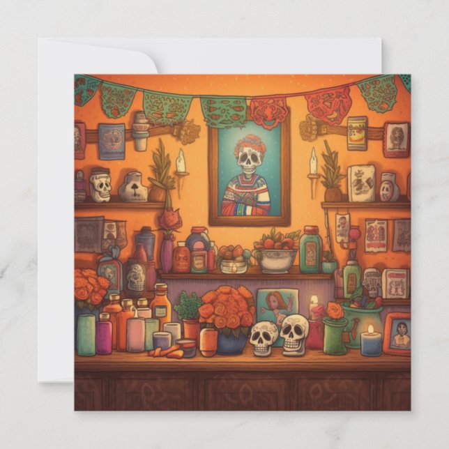 Invitación Dia de los Muertos, pantalla de alquitrán (Anverso)
