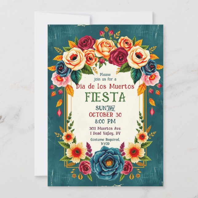 Invitación 💀🎉Dia de los Muertos Petals & Phantoms: (Anverso)