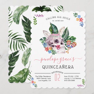 Invitación Día de los Muertos Quinceañera con Calavera de Azú