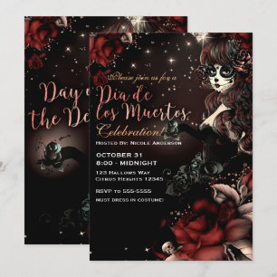 Invitación Día de los Muertos Rojo Negro