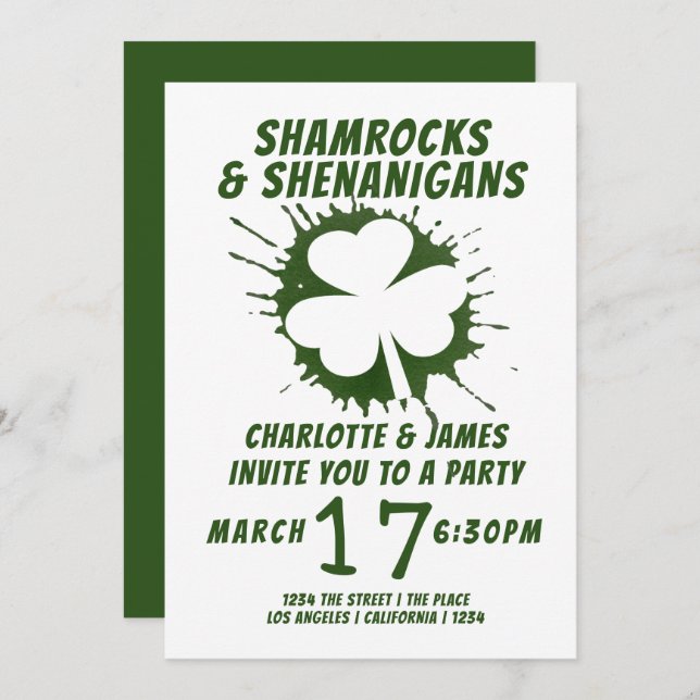 Invitación Día de los Patrocinadores Fiesta Irlandés Shamrock (Anverso / Reverso)