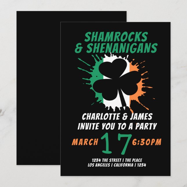 Invitación Día de los Patrocinadores Fiesta Irlandés Shamrock (Anverso / Reverso)
