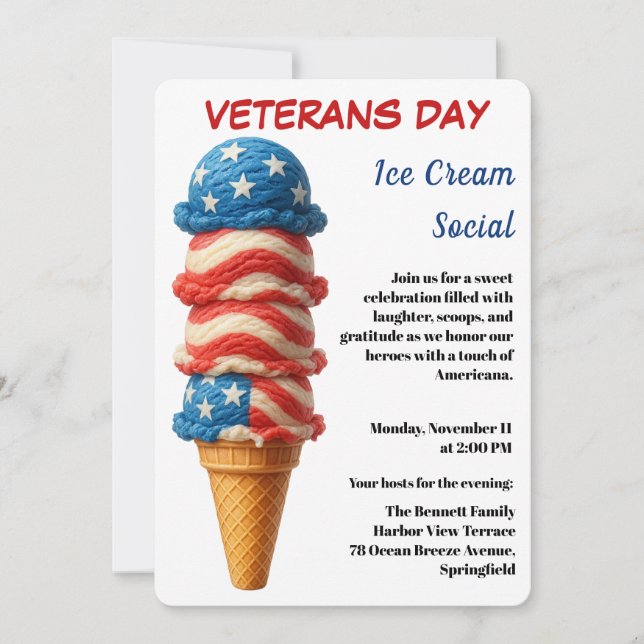 Invitación Día de los Veteranos | Fiesta social de helado (Anverso)