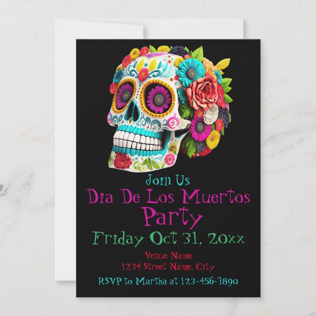 Invitación Día de Muertos Calaveras de Azúcar Coloridas (Anverso)