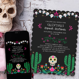 Invitación Día de Muertos Calaveras Florales Sweet 16