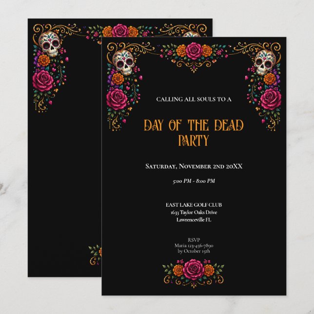Invitación Día de Muertos Fiesta de Calaveras de Azúcar (Anverso / Reverso)