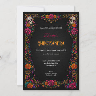 Invitación Día de Muertos Tema Quinceañera Calaveras de Azúca