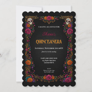 Invitación Día de Muertos Tema Quinceañera Calaveras de Azúca