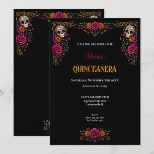Invitación Día de Muertos Tema Quinceañera Calaveras de Azúca