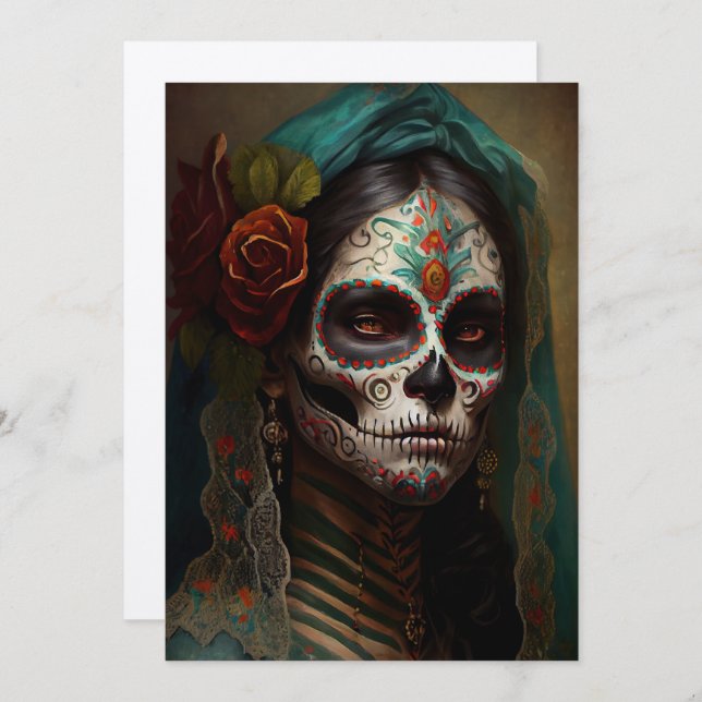 Invitación Día de muertos V3-Mujeres Pintura al óleo Invitaci (Anverso / Reverso)