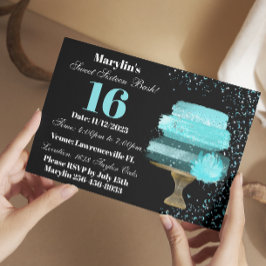 INVITACIÓN DÍA DE NACIMIENTO 16 TURQUÍES DULCE CAKE COLOR DE 