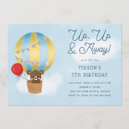 Invitación Día de nacimiento del globo aerostático azul arrib