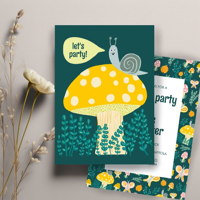 Invitación DÍA DE NACIMIENTO del PERSONALIZADO Adorable Cute  (Snail Mushroom Cute Adorable CUSTOM BIRTHDAY Party Invitation
)