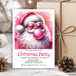 Invitación Día de Navidad divertido Santa Burbuja Rosa Chicle