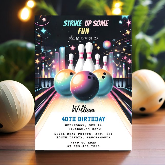 Invitación Día de Neon Boy Team Event Bowling 21 cumpleaños (Subido por el creador)