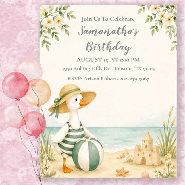 Invitación Día de Playa Silvestre Ganso Cumpleaños de Verano  (Subido por el creador)