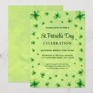 Invitación Día de San Patricio Acuarela Trébol en verde